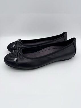 Vionic Minna Ballet Flats Black Leather Women 9 Wide Orthotic Comfort Shoes